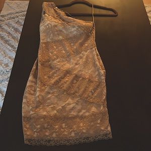 Tan lace one shoulder dress